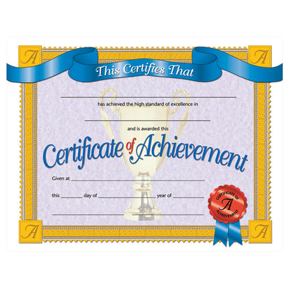 Certificate of Achievement, 8.5" x 11", 30 Per Pack, 6 Packs