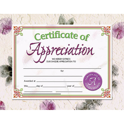 Certificate of Appreciation, 30 Per Pack, 6 Packs