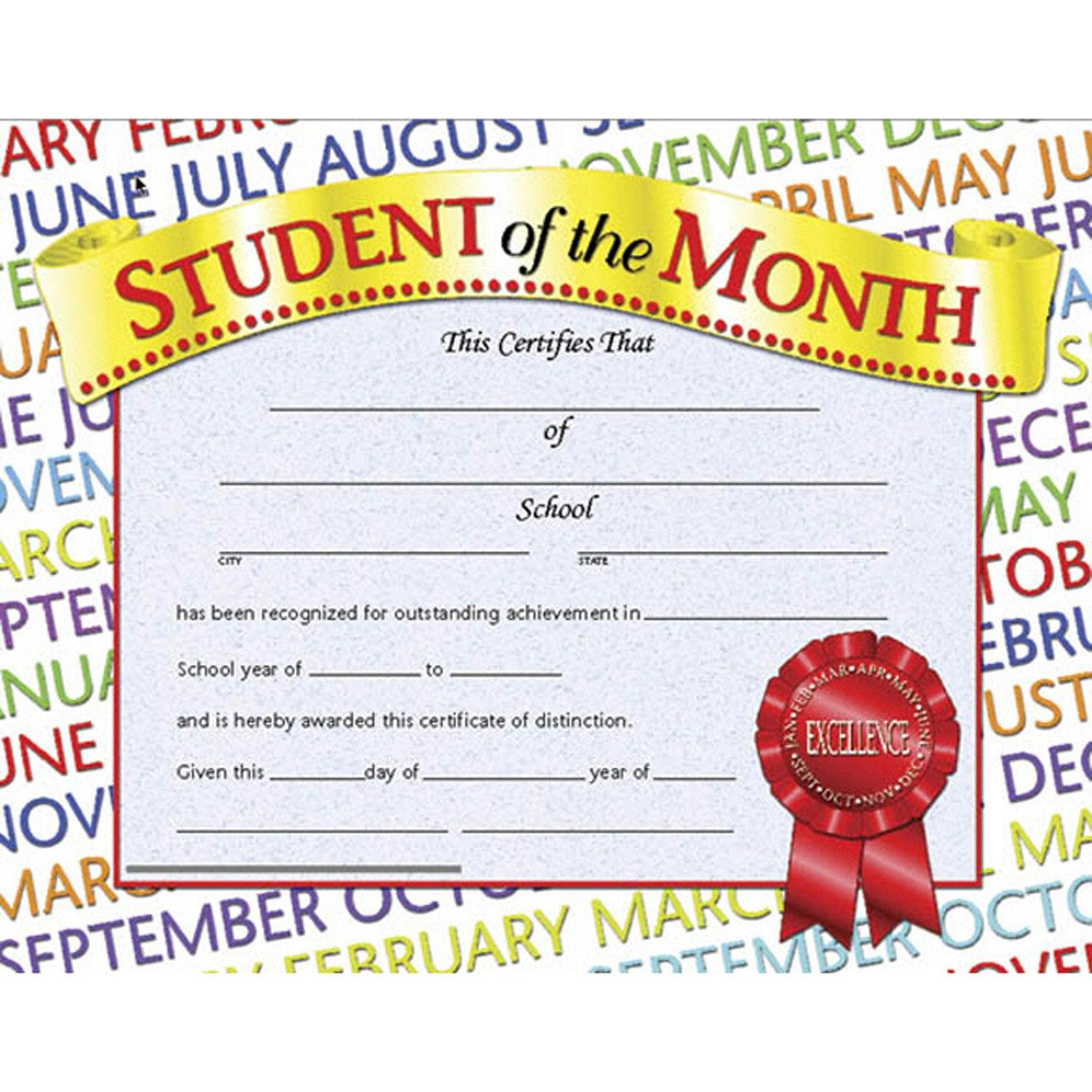 Student of the Month Certificate, 8.5" x 11", 30 Per Pack, 3 Packs - Loomini