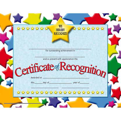 Certificate of Recognition, 30 Per Pack, 3 Packs