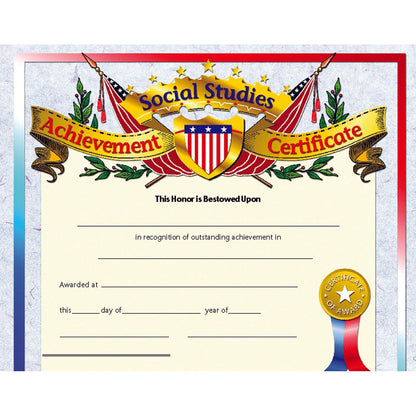 Social Studies Achievement Certificate, 30 Per Pack, 3 Packs - Loomini