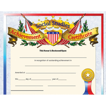 Social Studies Achievement Certificate, 30 Per Pack, 6 Packs