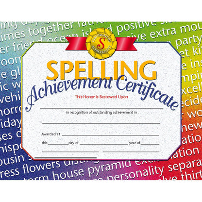 Spelling Achievement Certificate, 30 Per Pack, 3 Packs - Loomini