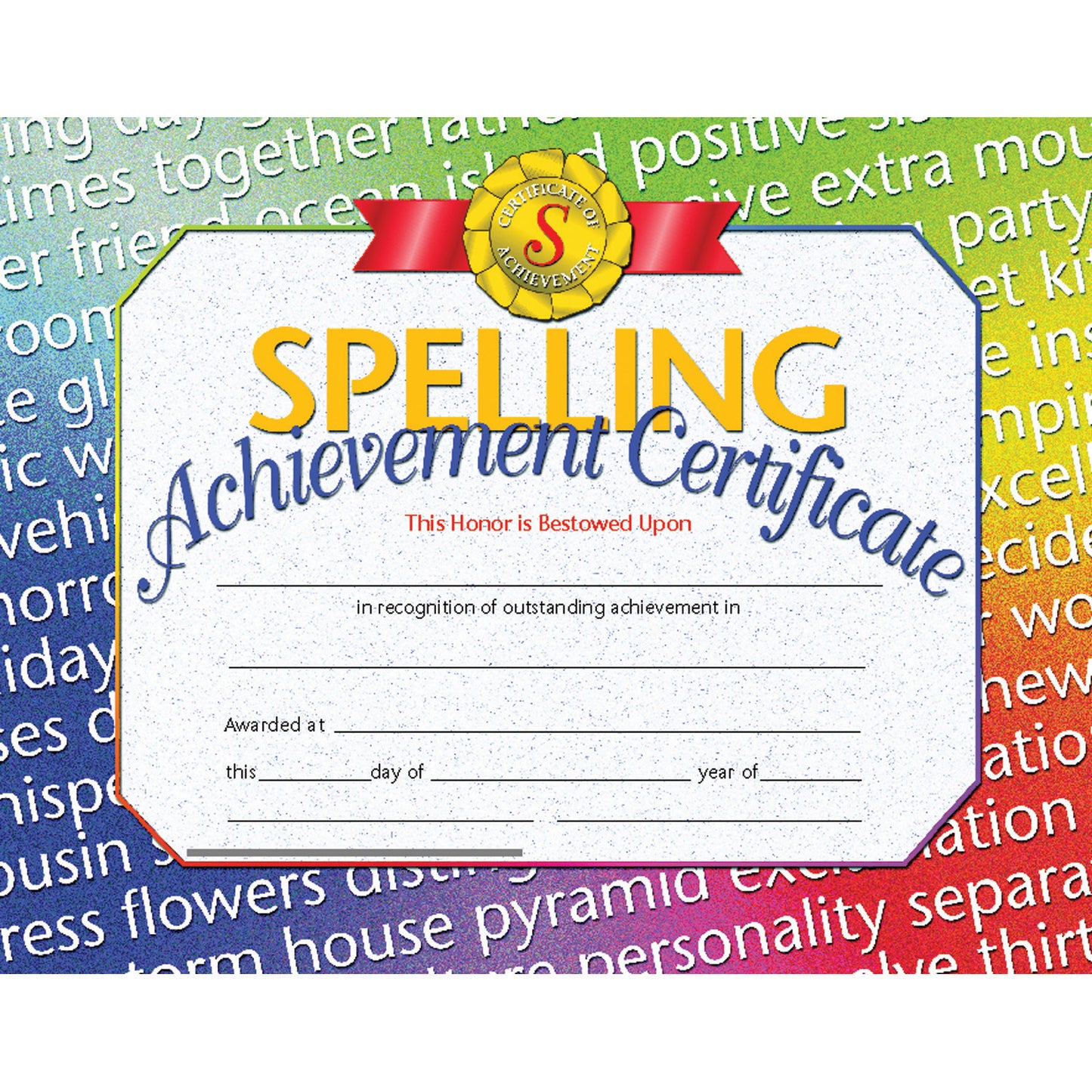 Spelling Achievement Certificate, 30 Per Pack, 6 Packs