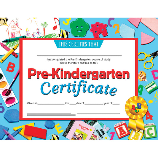 Pre-Kindergarten Certificate, 8.5" x 11", Pack of 30