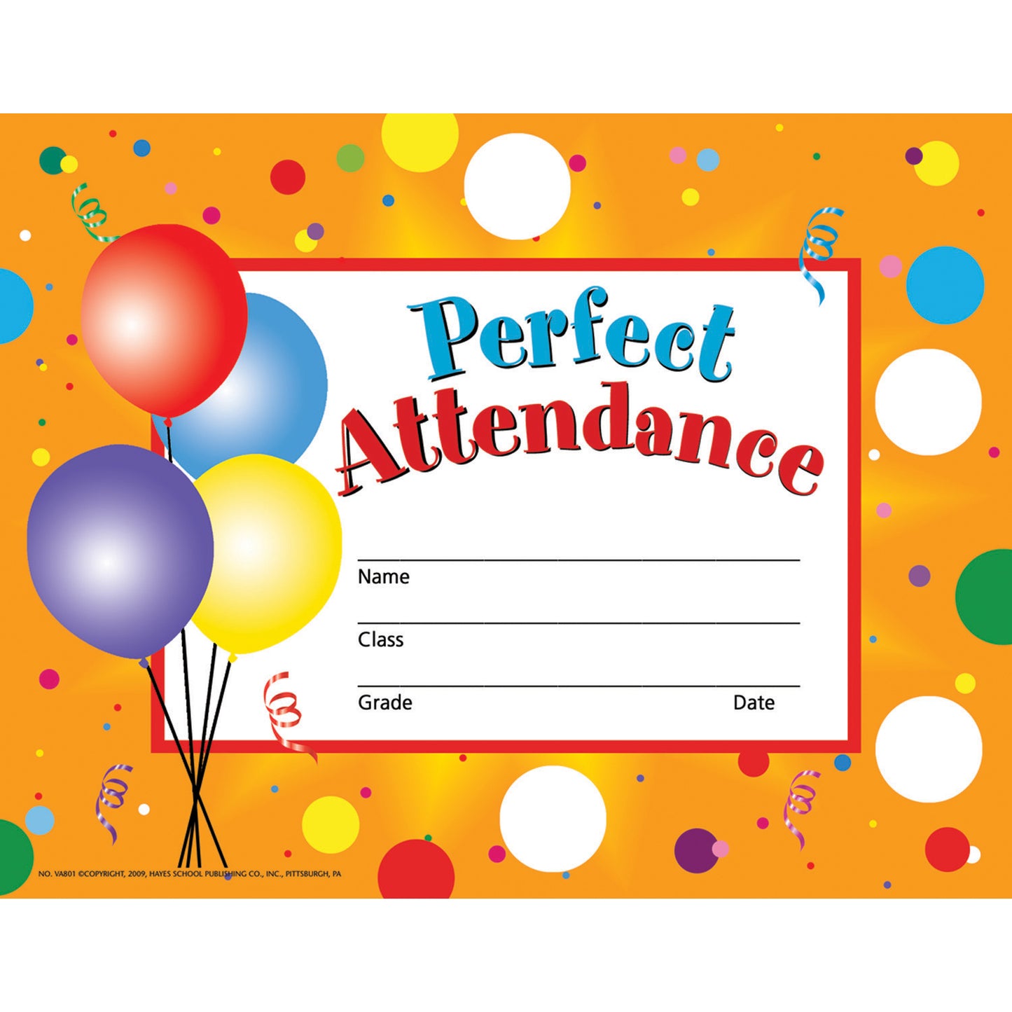 Perfect Attendance Certificates & Reward Seals, 30 Per Pack, 6 Packs