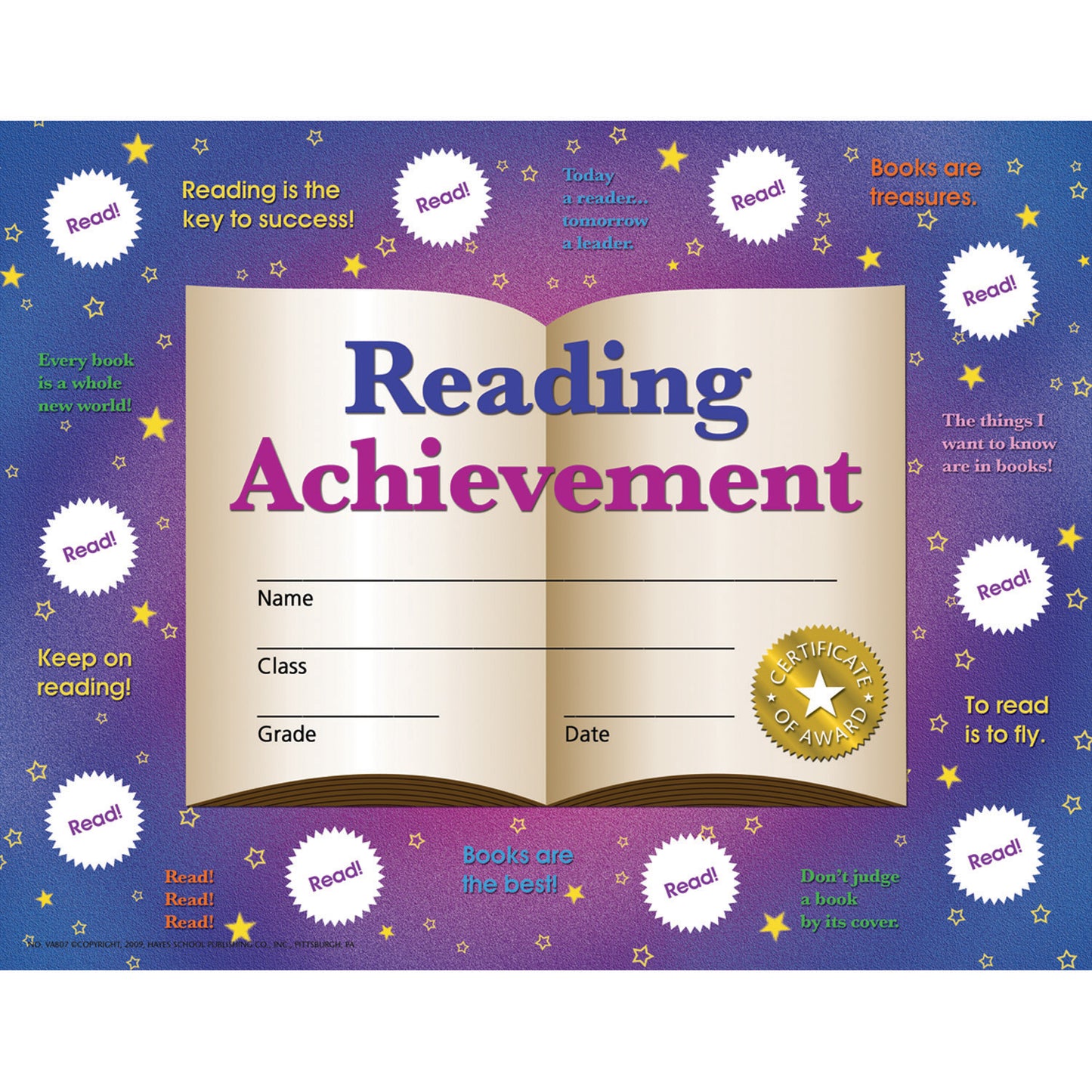 Reading Achievement Certificates & Reward Seals, 30 Per Pack, 6 Packs