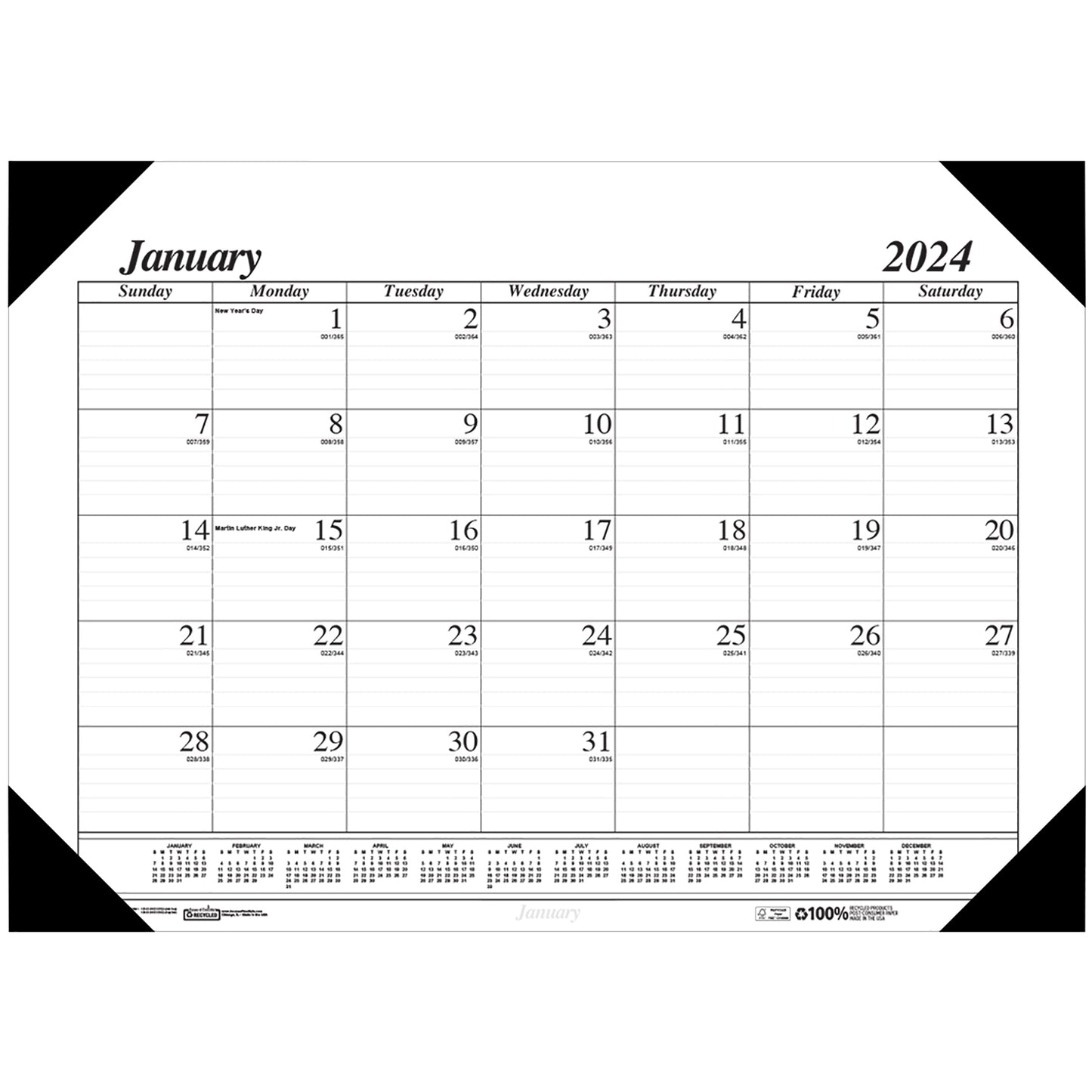 Academic Economy Desk Pad, 12 Months, January-December, Pack of 3