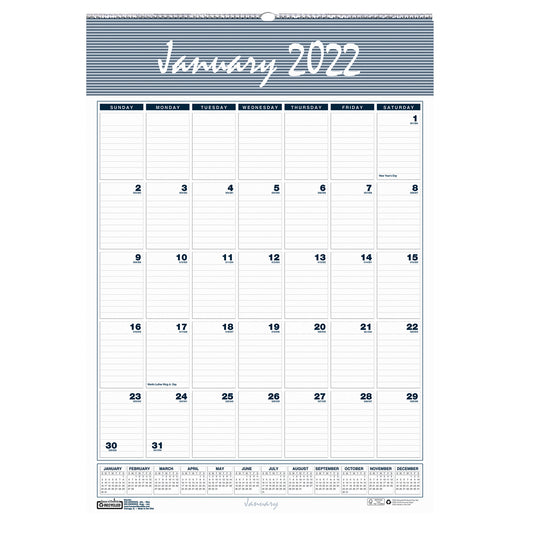 Recycled Monthly Wall Calendar Bar Harbor, 12" x 17"