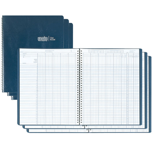 Class Record Planner, Embossed Leather-Like Cover, 8.5" x 11", Blue, Pack of 3