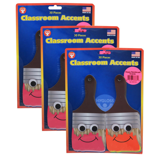 7" Happy Paintbrush Accents, 30 Per Pack, 3 Packs