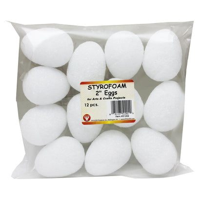 Craft Foam Eggs, 2 Inch, White, 12 Per Pack, 3 Packs