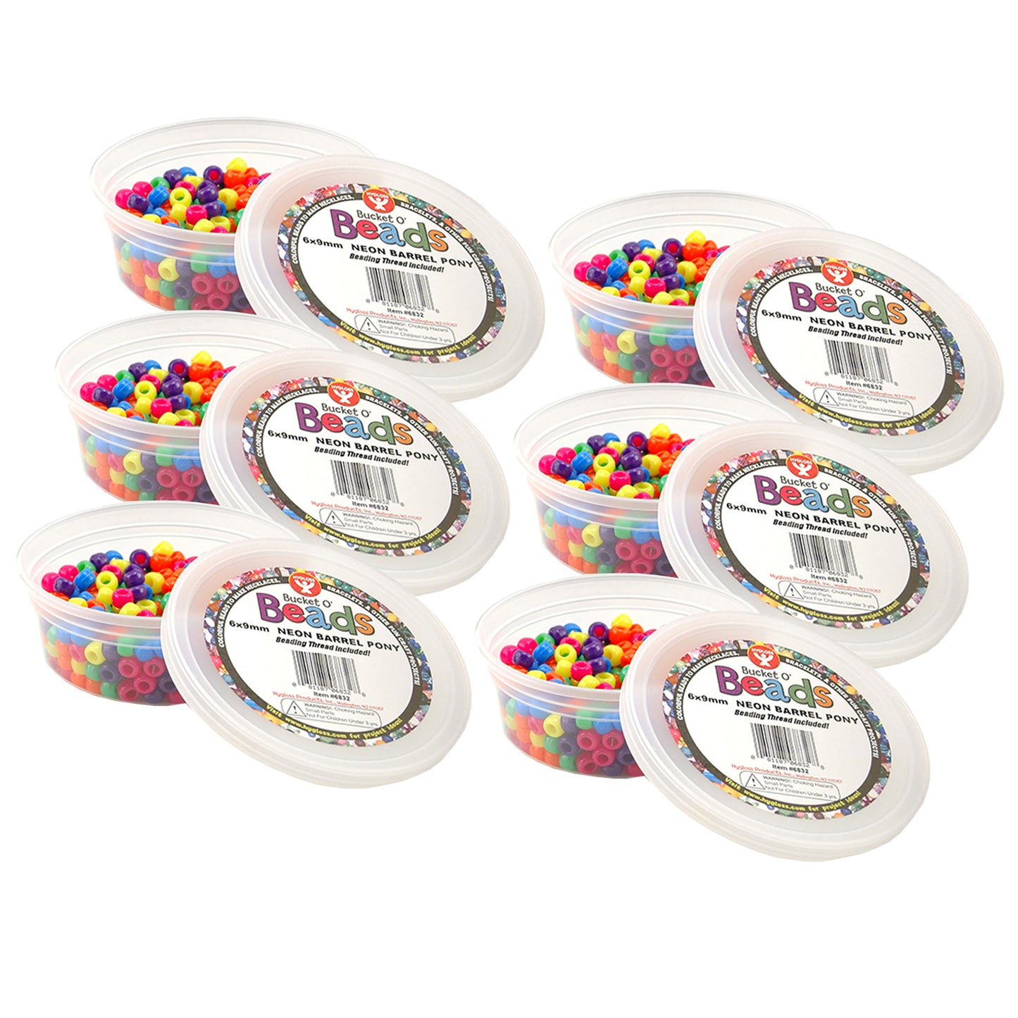 Bucket O’ Beads, Neon Barrel, 6 x 9 mm, 375 Per Pack, 6 Packs