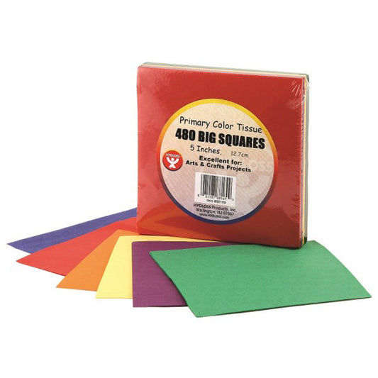 Tissue Paper Squares, 5", Primary Colors - 480 Per Pack, 6 Packs