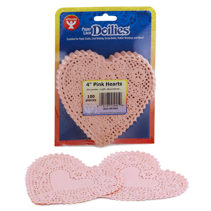 Heart Doilies, Pink, 4", 100 Per Pack, 3 Packs