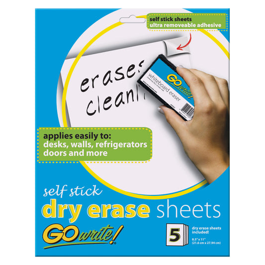 Dry Erase Sheets, Self-Adhesive, White, 8-1/2" x 11", 5 Sheets Per Pack, 3 Packs