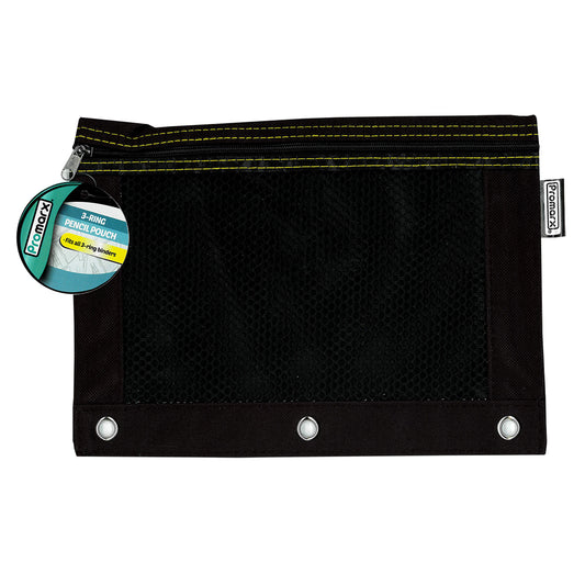 3 Ring Pencil Pouch With Mesh Window, 10" x 7.5", Assorted Colors, Pack of 12