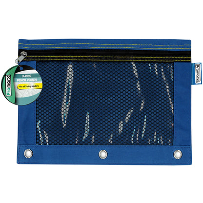 3 Ring Pencil Pouch With Mesh Window, 10" x 7.5", Assorted Colors, Pack of 12