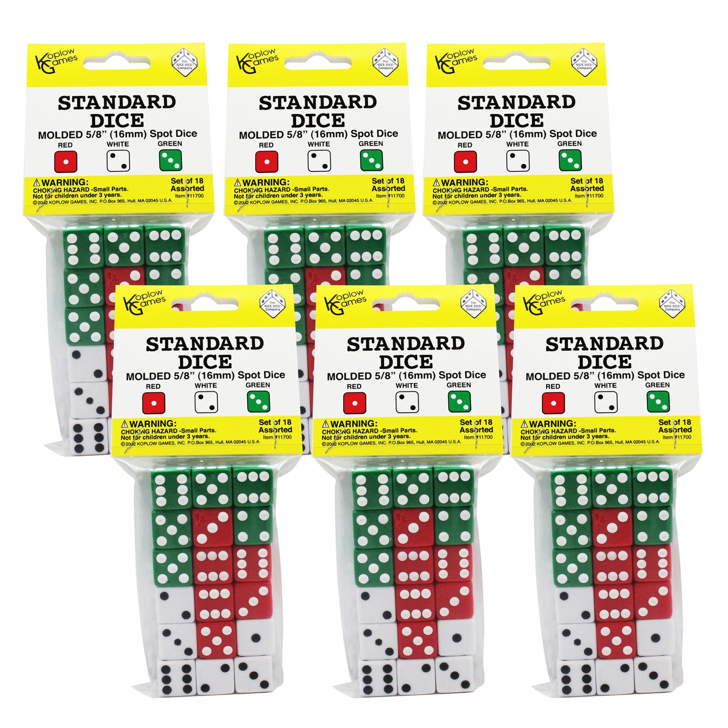 Dot Dice Set, 18 Per Pack, 6 Packs