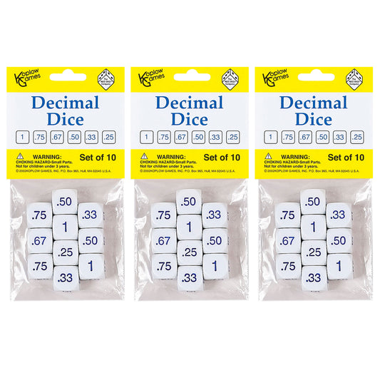 Decimal Dice Set, 10 Per Pack, 3 Packs