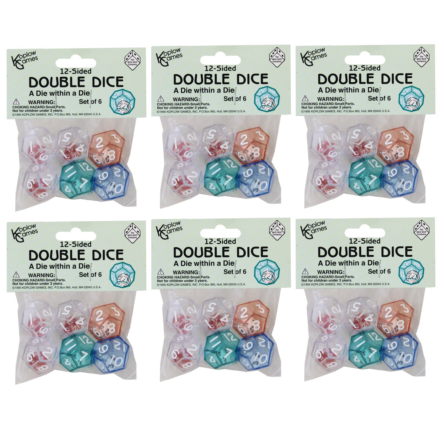 12-Sided Double Dice, 6 Per Pack, 6 Packs