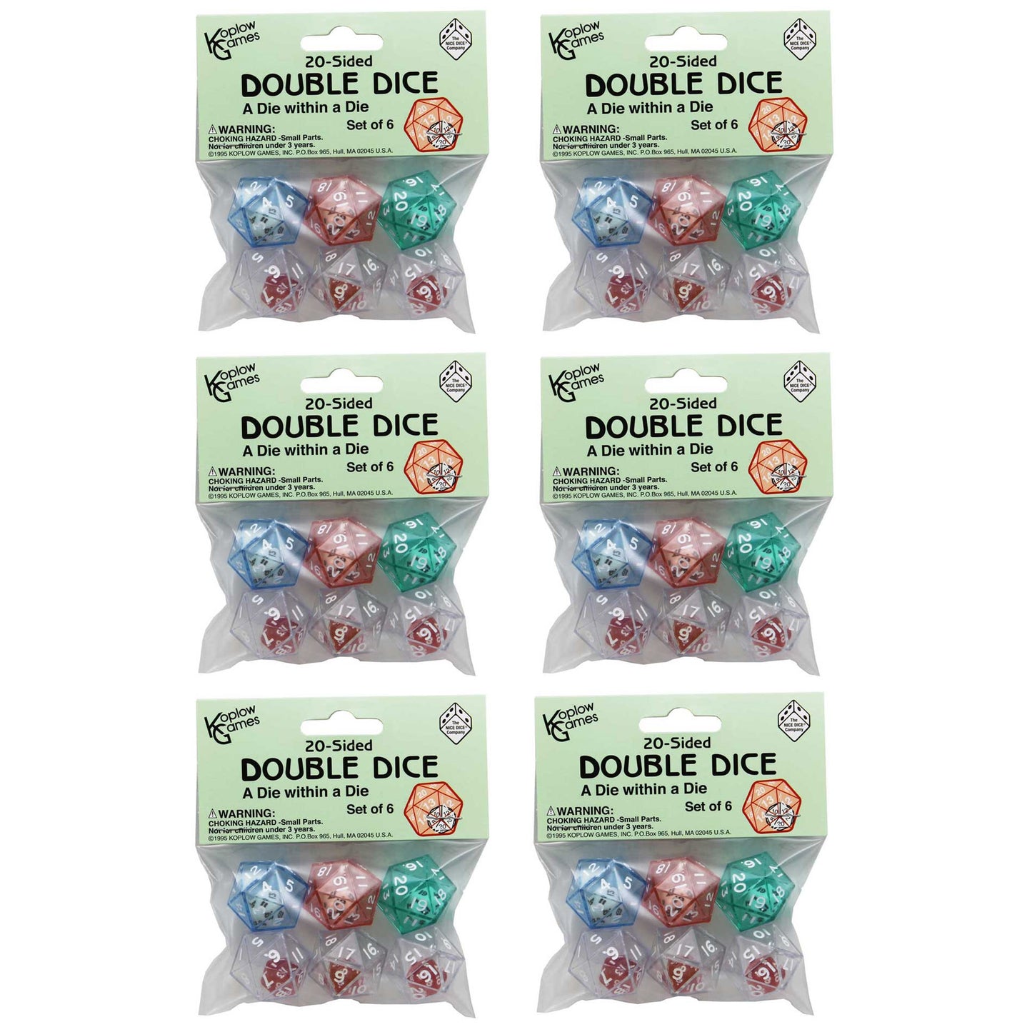 20-Sided Double Dice, 6 Per Pack, 6 Packs