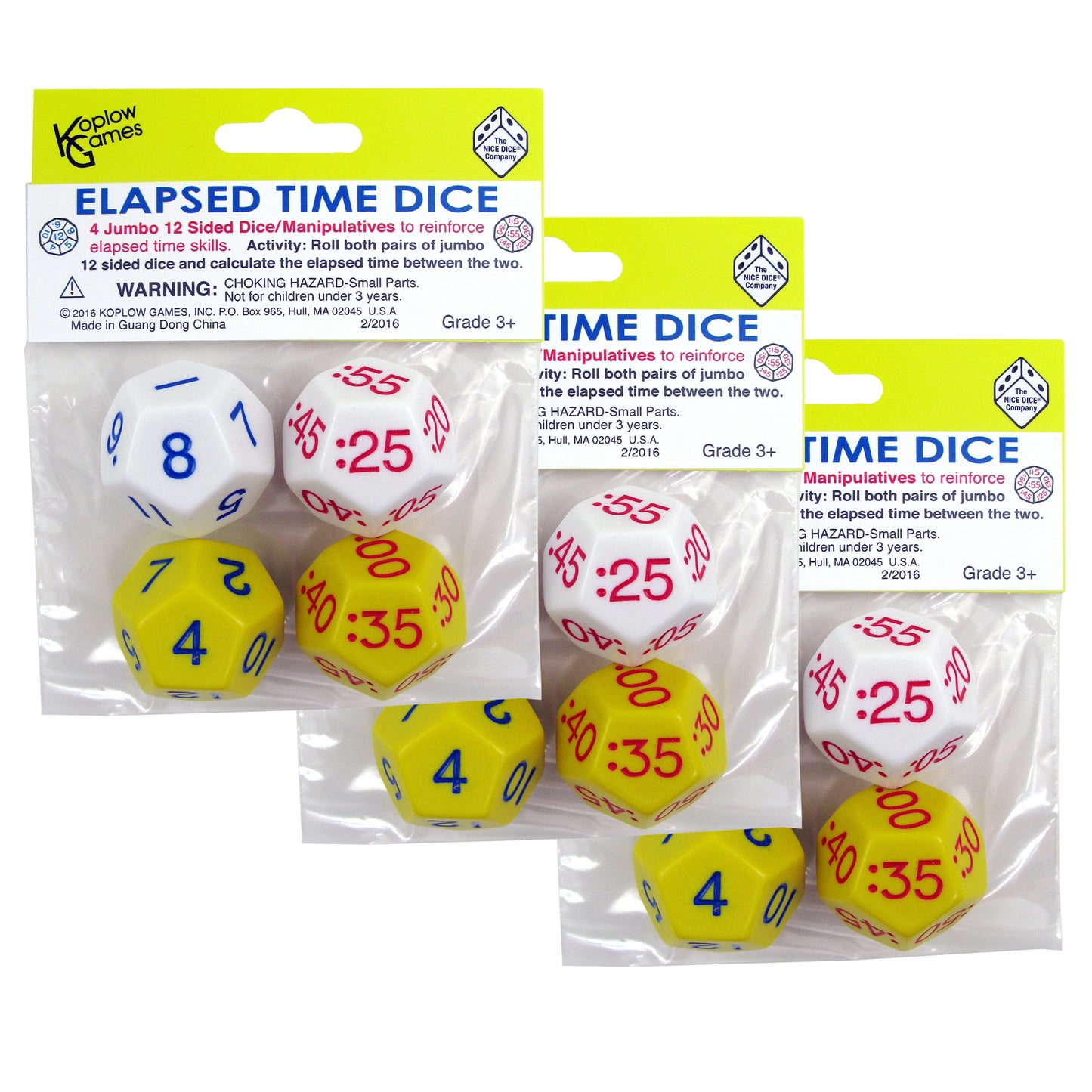 Elapsed Time Dice, 4 Per Set, 3 Sets