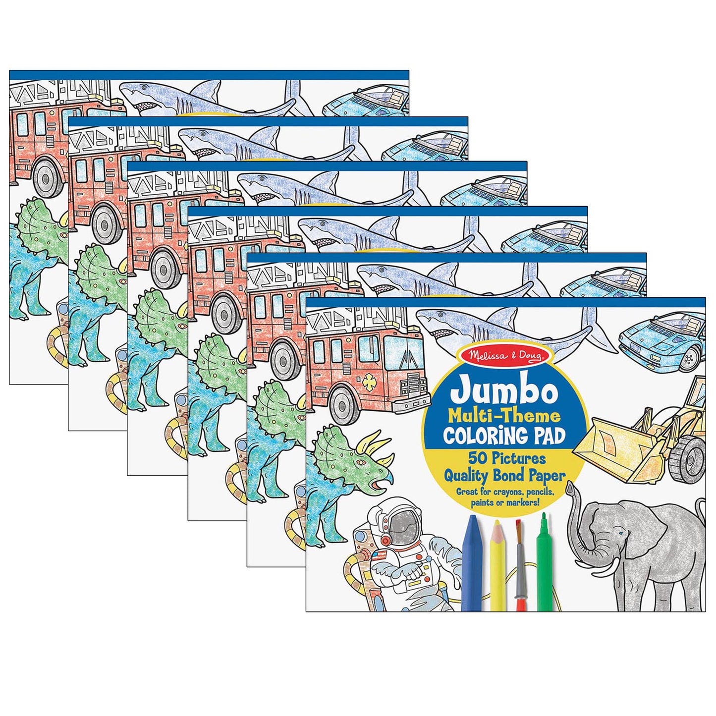 Jumbo Multi-Theme Coloring Pad, 11" x 14", Blue, Pack of 6