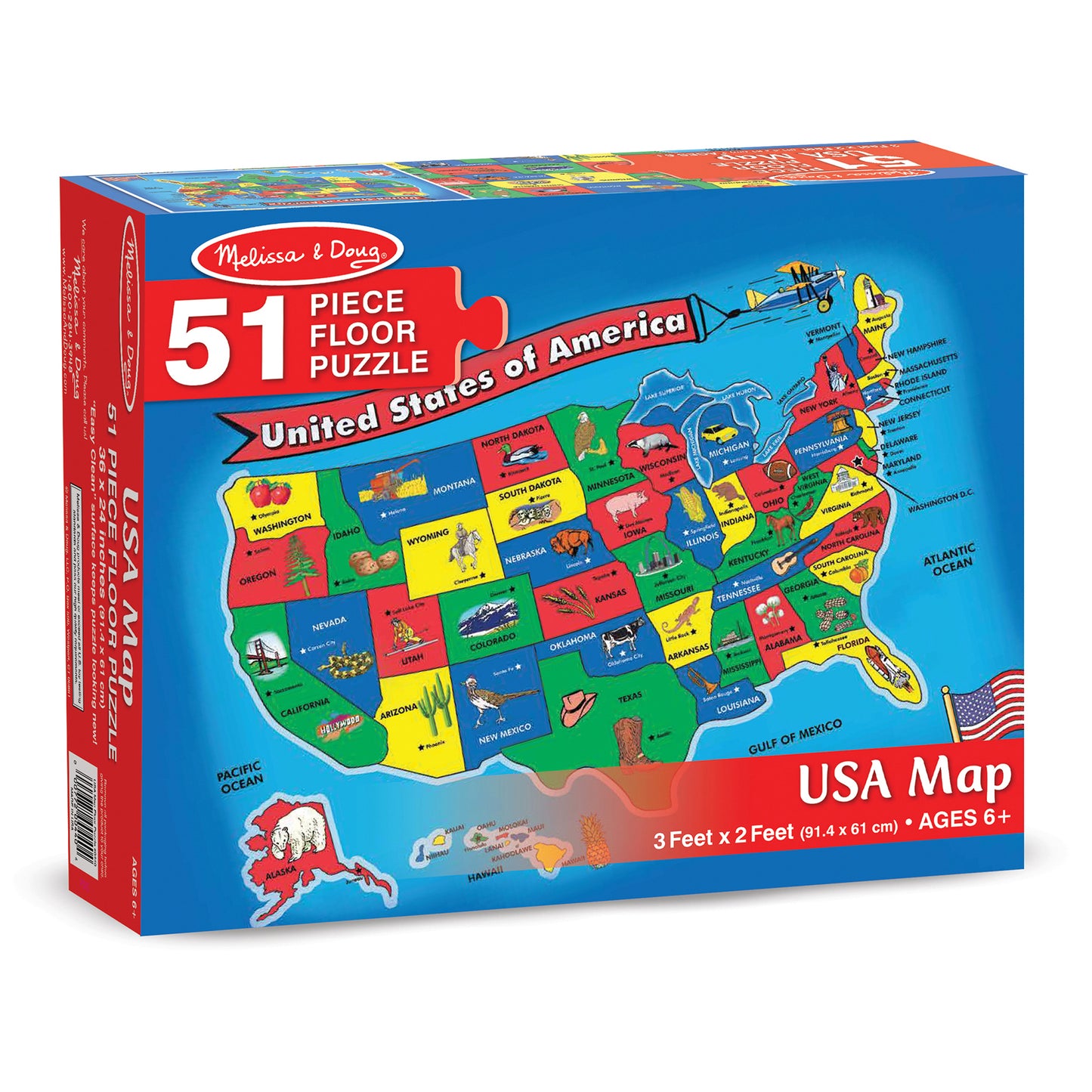 U.S.A. (United States) Map Floor Puzzle - 51 Pieces, Pack of 2