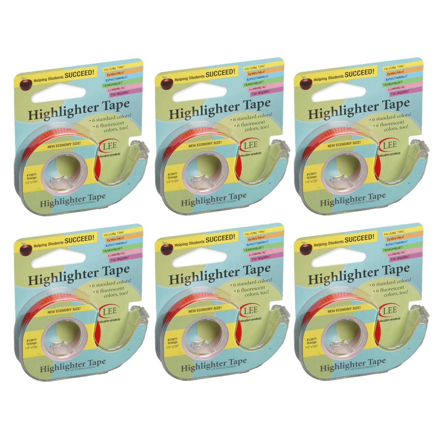 Removable Highlighter Tape, Orange, Pack of 6