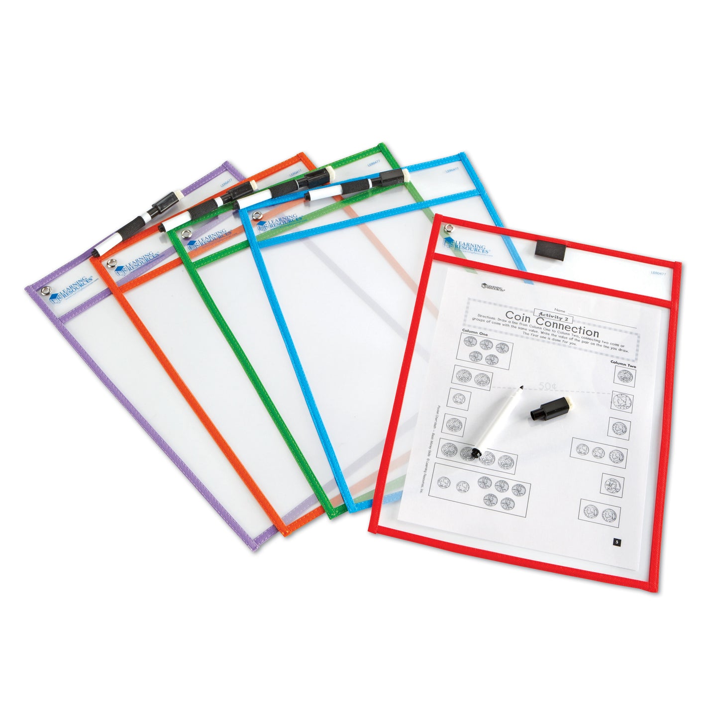 Write & Wipe Pockets with Markers, 5 Per Pack, 2 Packs