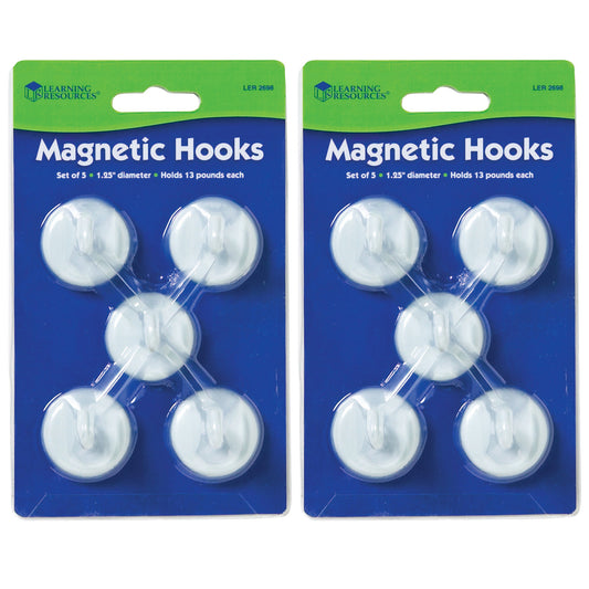 Magnetic Hooks, 1.25" Diameter, White, 5 Per Pack, 2 Packs