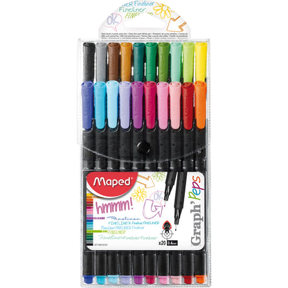 Graph'Peps 0.4mm Fine Felt Tipped Pens, Pack of 20