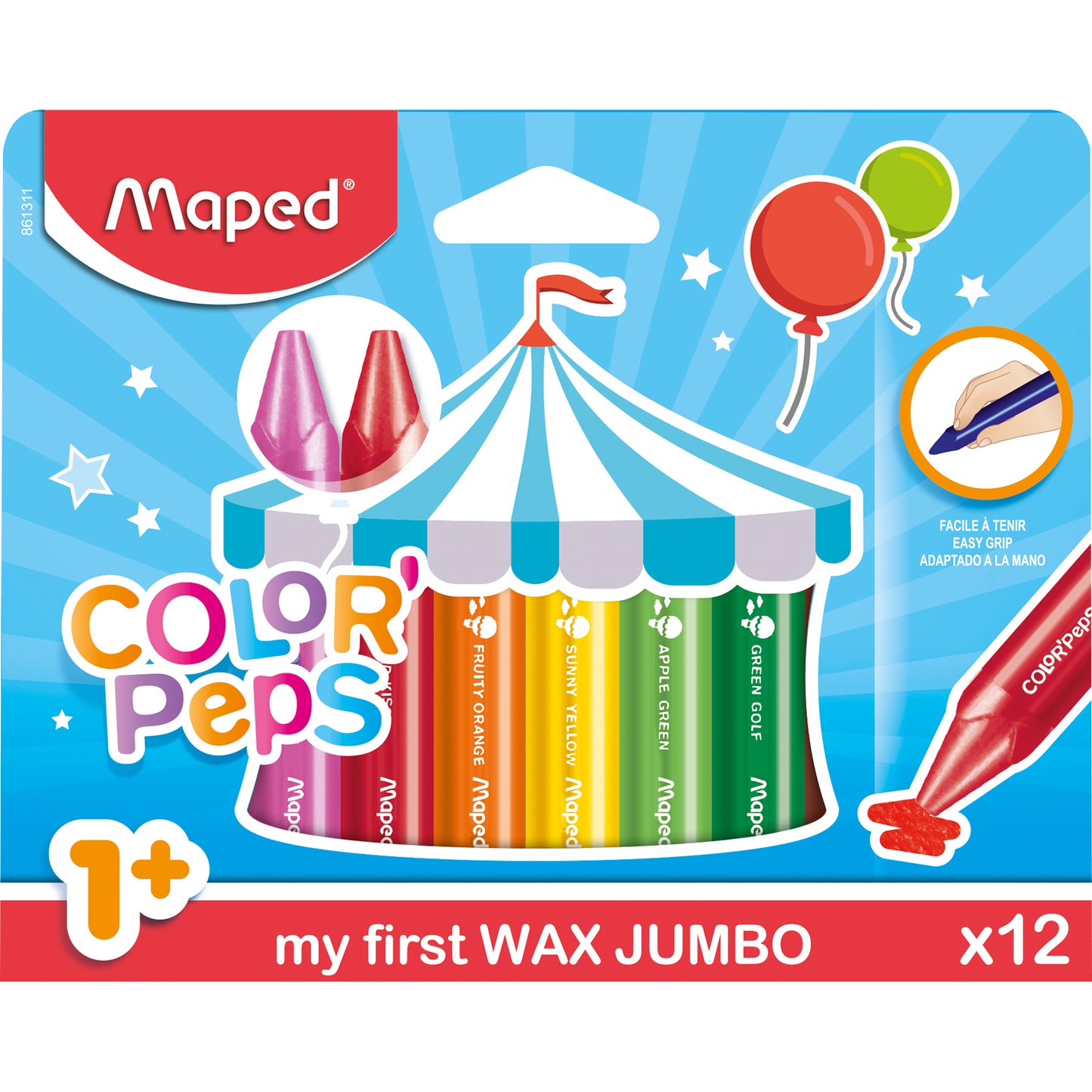 Color'Peps My First Jumbo Triangular Wax Crayons, Pack of 12