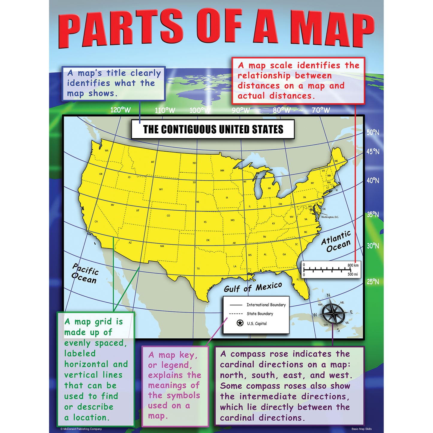 Basic Map Skills Posters, Set of 4