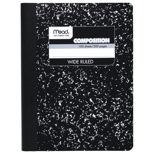 Composition Book, Wide Ruled, 100 Sheets, 9 3/4" x 7 1/2", Black Marble