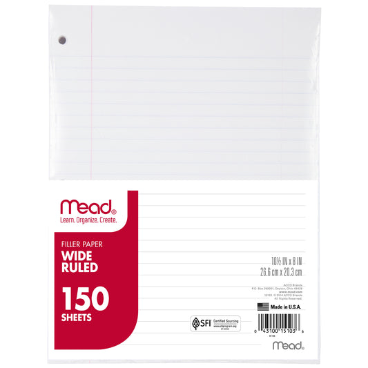 Notebook Filler Paper, Wide Ruled, 150 Sheets Per Pack, 12 Packs