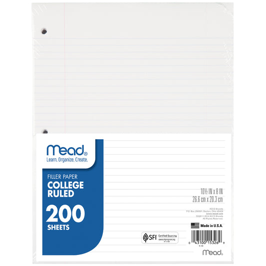 (12 PK) PAPER FILLER COLLEGE RULED 10.5X8 200SHT