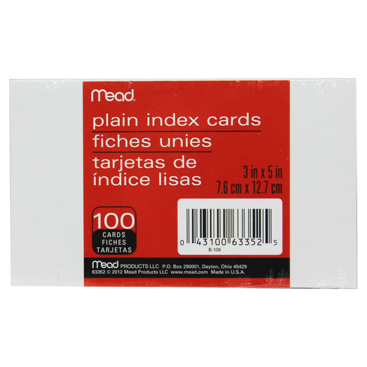 (36 PK) CARDS INDEX PLAIN 3X5 100 PER PK