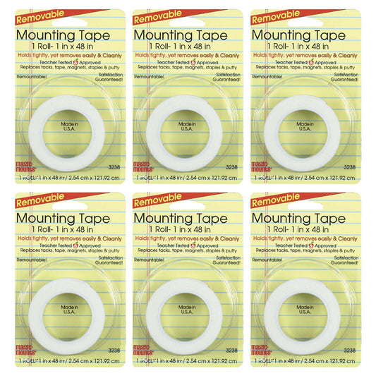 Removable Magic Mounting Tape, 1" x 48", 6 Rolls