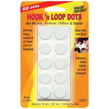 Hook 'n Loop, 5/8" Dots, 60 Sets Per Pack, 3 Packs