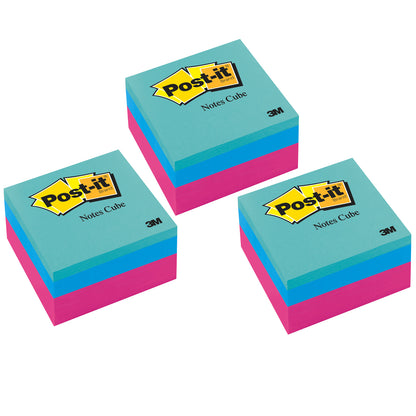 Notes Cube, Ultra Colors, 3" x 3", Pack of 3