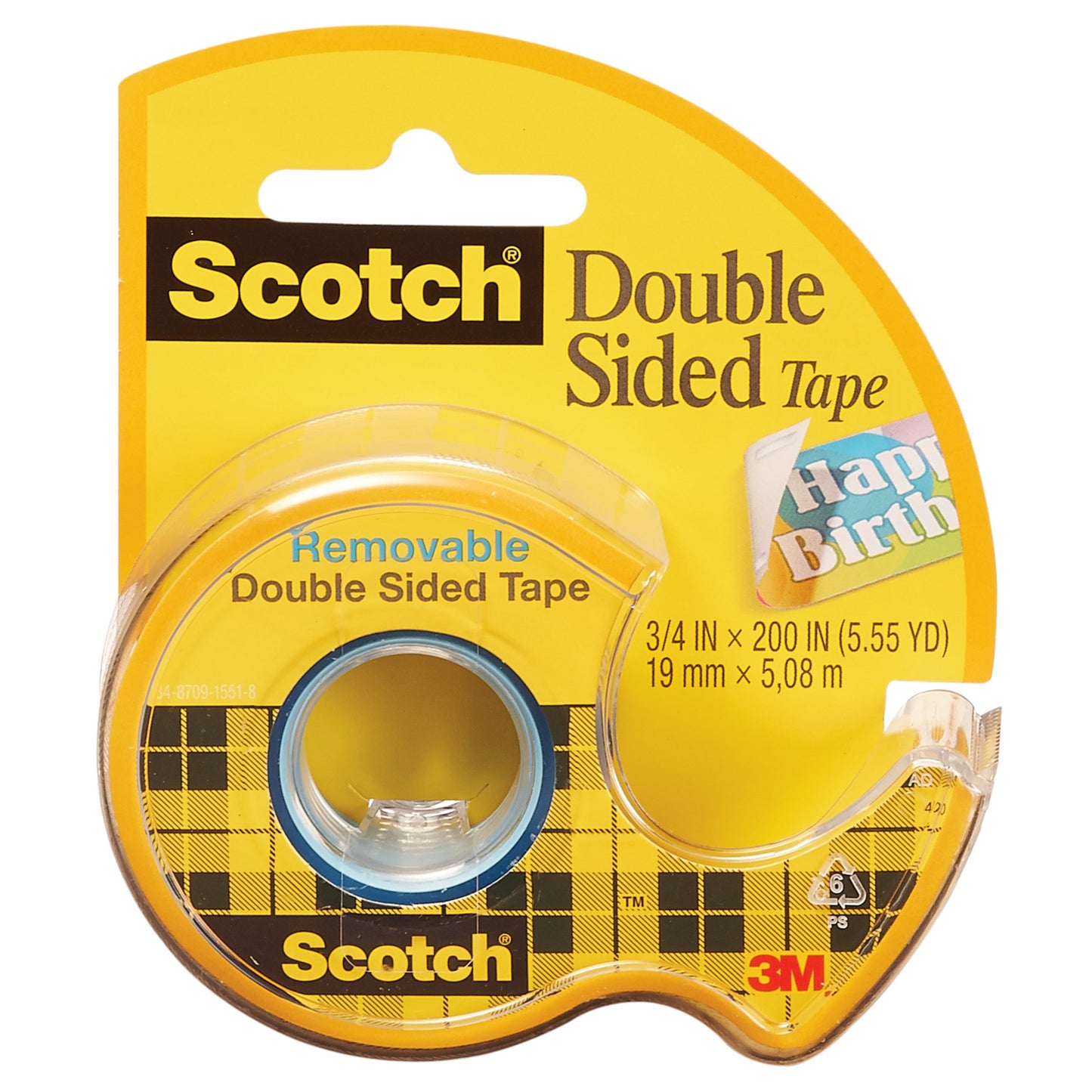 Removable Double Sided Tape, 3/4" x 200", 6 Rolls