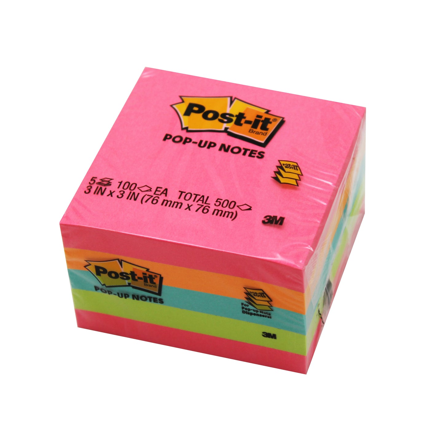 Pop-up Notes, 3" x 3", Neon, 100 Sheets/Pad, 5 Pads