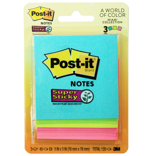 Super Sticky Notes, 3" x 3", Marrakesh Collection, 3 Pads/Pack