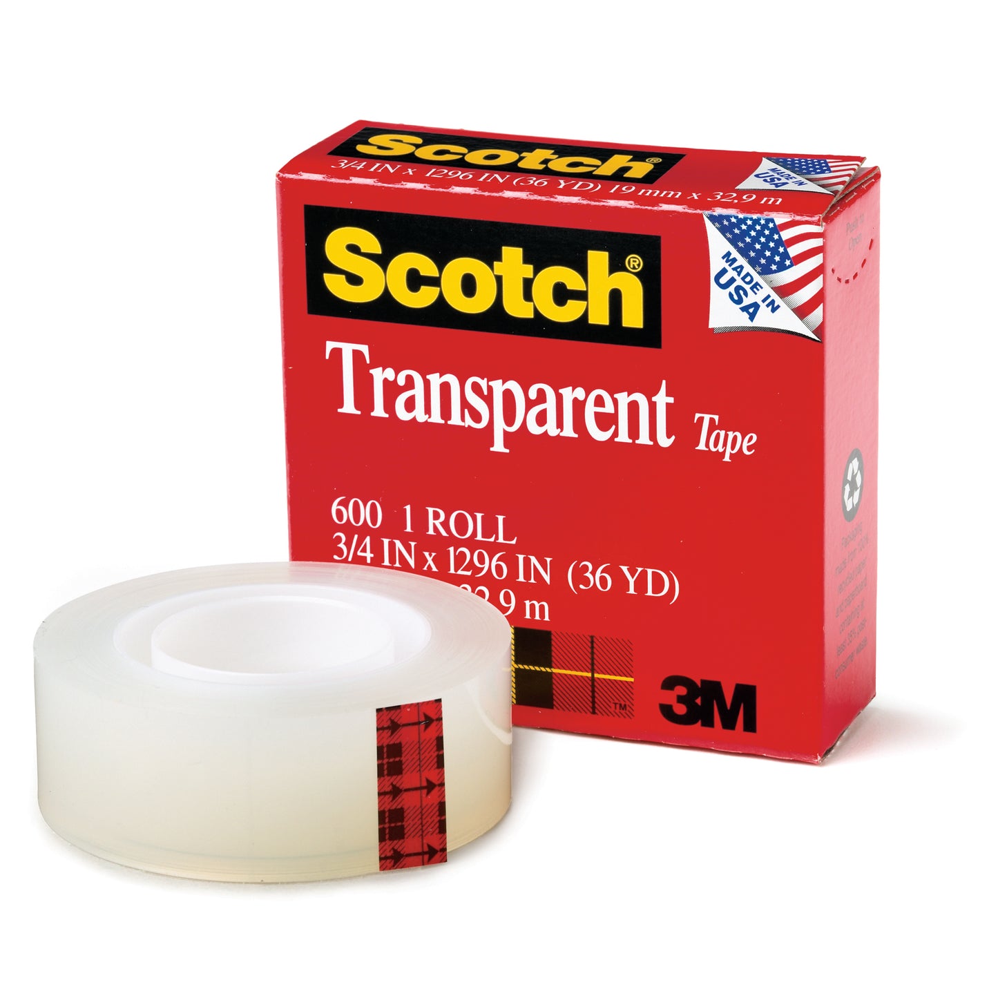 Transparent Tape Refill Roll, 3/4" x 1296", Pack of 6