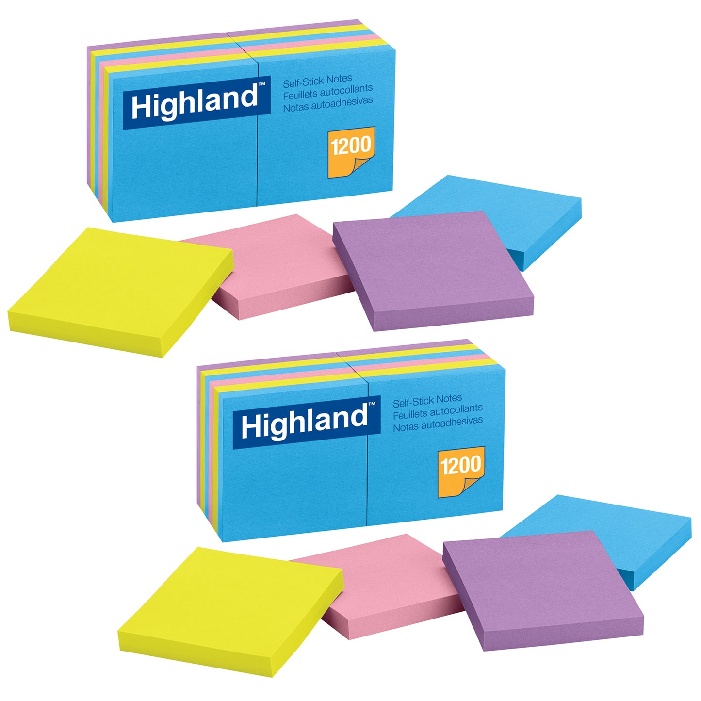 Self-Stick Removable Notes, 3" x 3", Assorted Colors, 12 Pads/Pack, 2 Packs