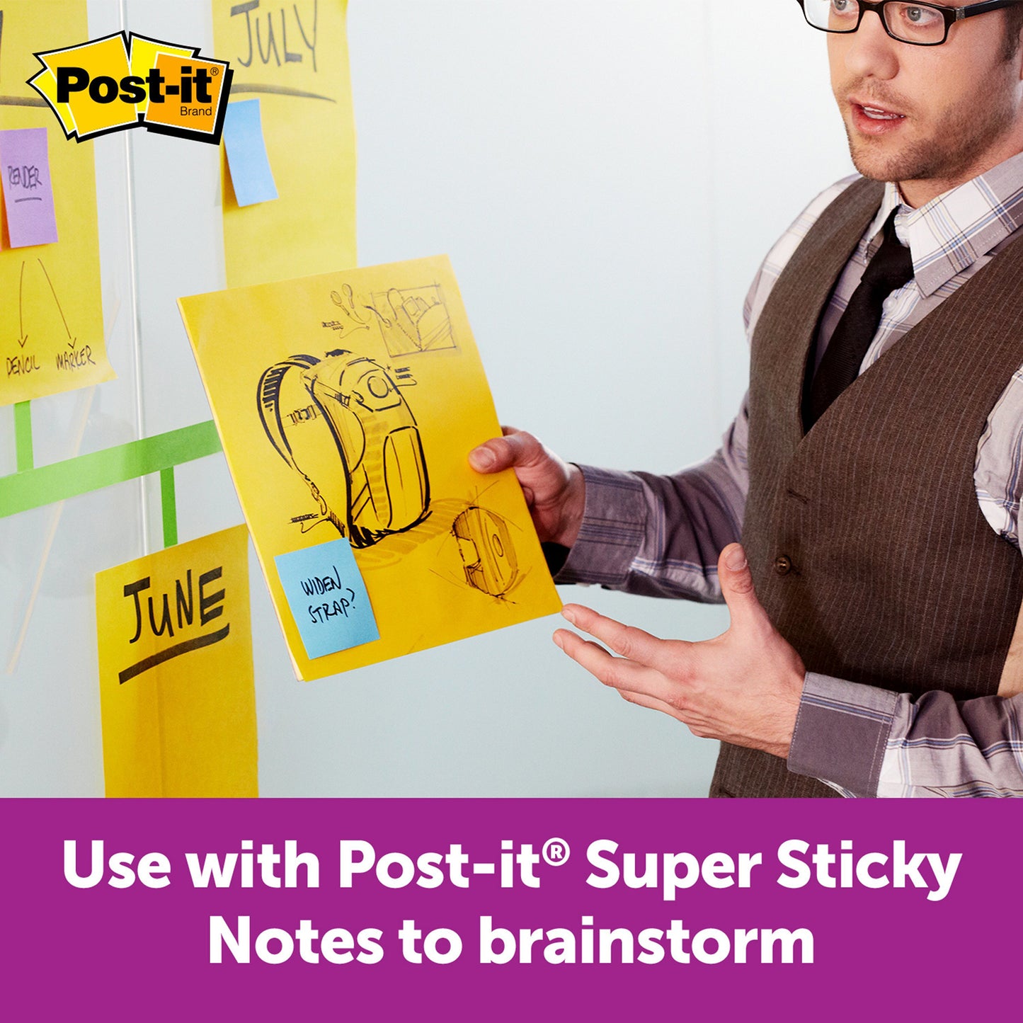 Super Sticky Big Note, 11 in. x 11 in., Yellow, 30 Sheets/Pad, Pack of 3