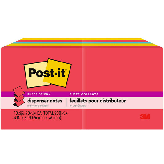 Super Sticky Dispenser Pop-up Notes, 3 in x 3 in, Playful Primaries Collection, 10 Pads