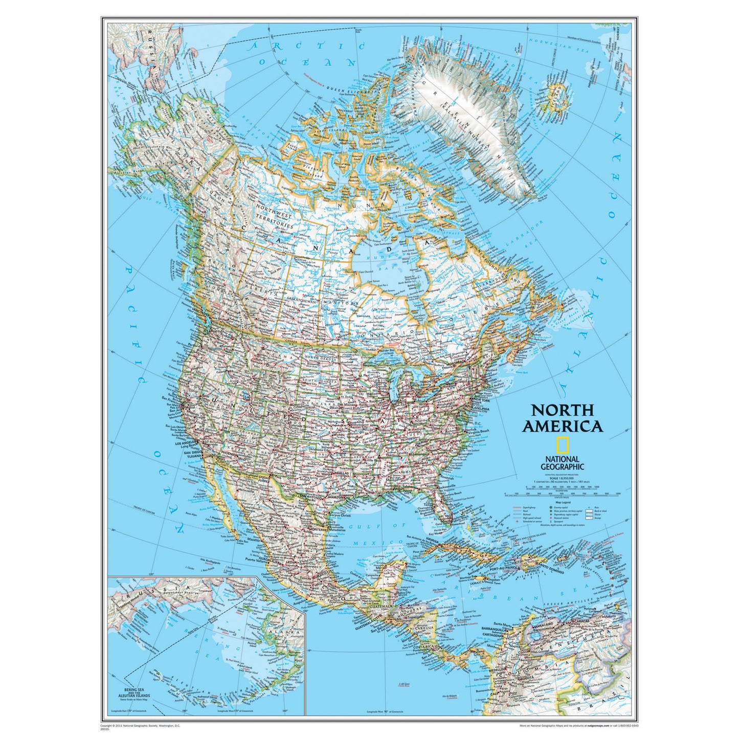 North America Wall Map, 24" Width, 30" Length